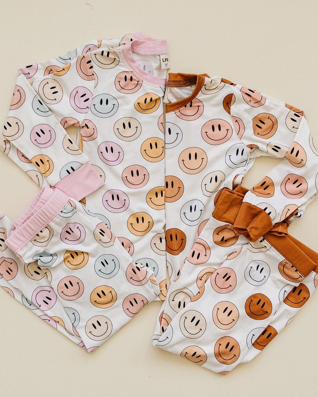 mixed pinks smiley bamboo pajamas // LONG-SLEEVE TWO-PIECE SET