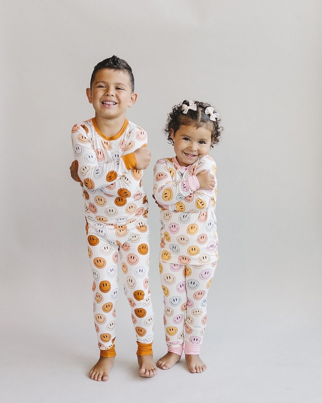 mixed pinks smiley bamboo pajamas // LONG-SLEEVE TWO-PIECE SET