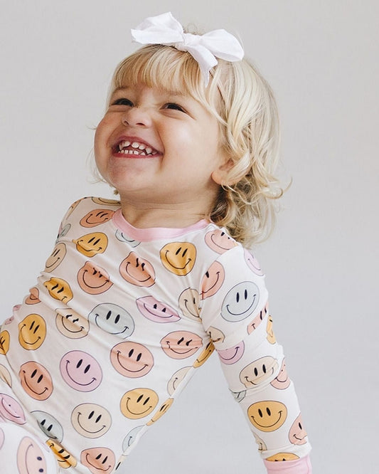 mixed pinks smiley bamboo pajamas // LONG-SLEEVE TWO-PIECE SET