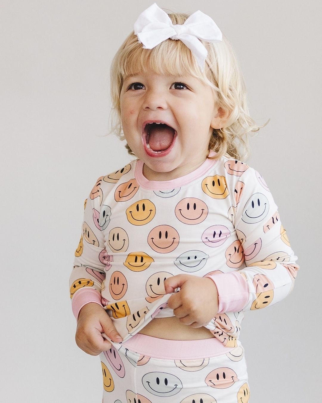 mixed pinks smiley bamboo pajamas // LONG-SLEEVE TWO-PIECE SET