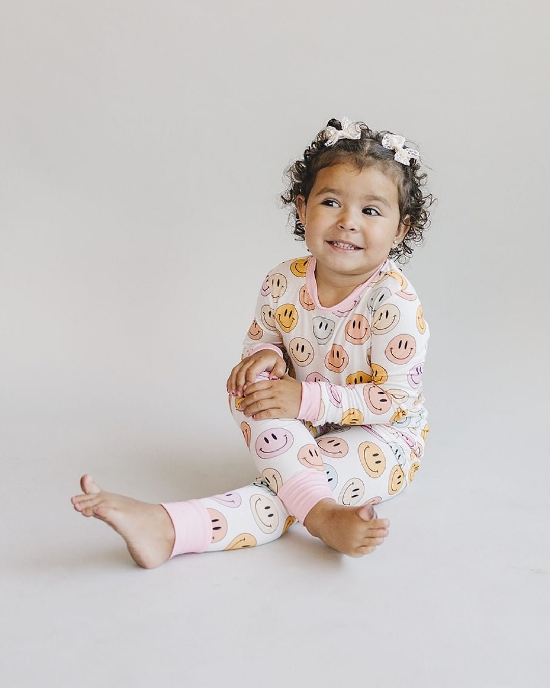 mixed pinks smiley bamboo pajamas // LONG-SLEEVE TWO-PIECE SET