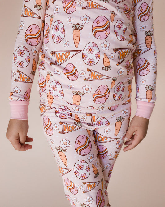 easter hop bamboo pajamas // LONG-SLEEVE TWO-PIECE SET (sizing up to 8/9)