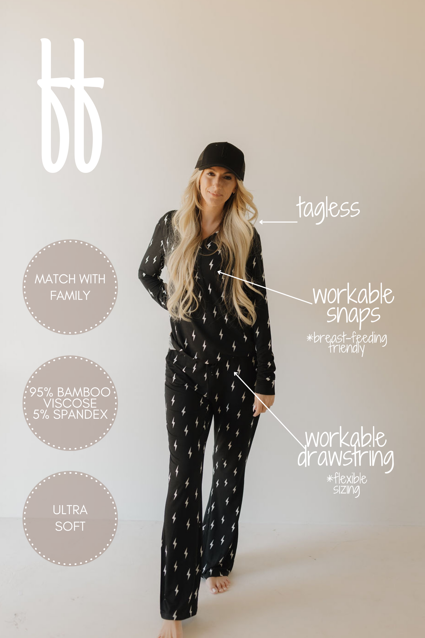 women’s bamboo pajamas // midnight lightning bolt