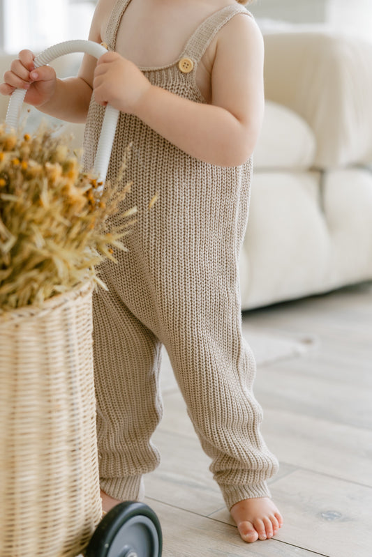 knit overalls // cream