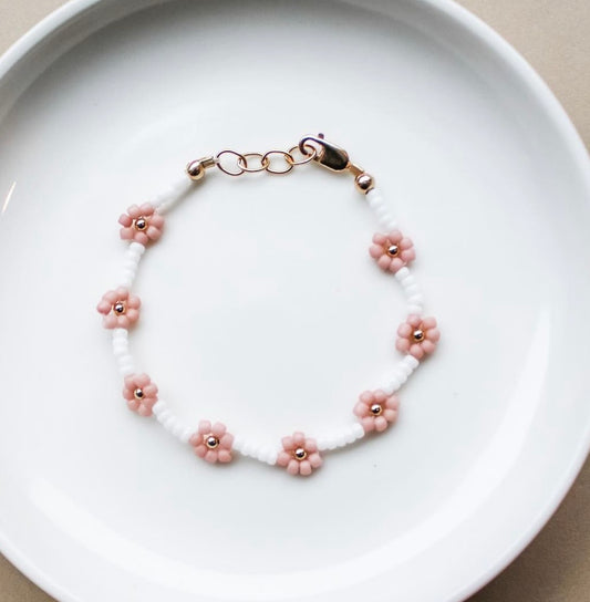 baby/toddler bracelet // white + pink flowers